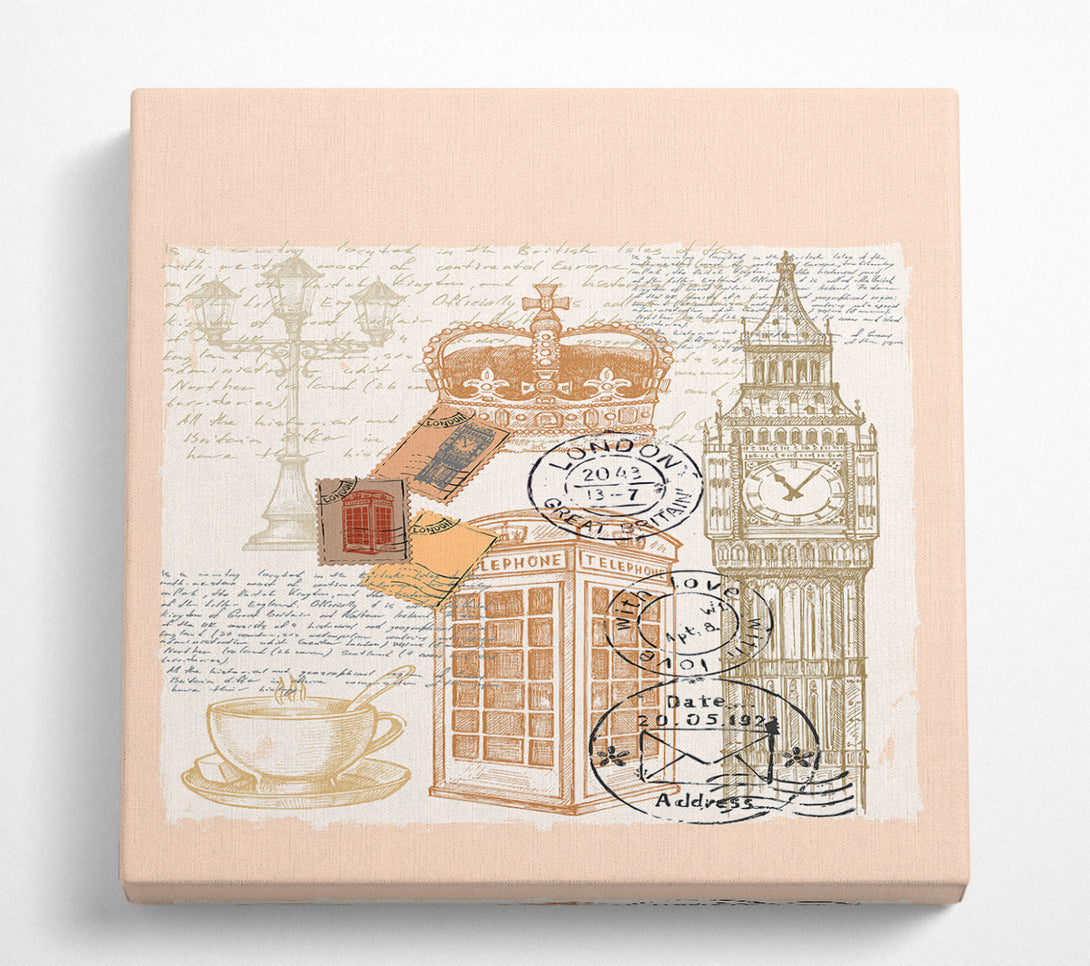 A Square Canvas Print Showing Passport Stamps Square Wall Art