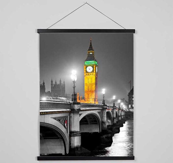 Golden Big Ben Over Tower Bridge Hanging Poster - Wallart-Direct UK