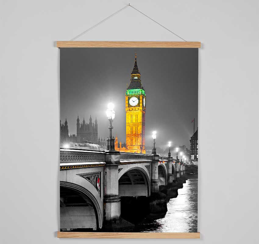 Golden Big Ben Over Tower Bridge Hanging Poster - Wallart-Direct UK