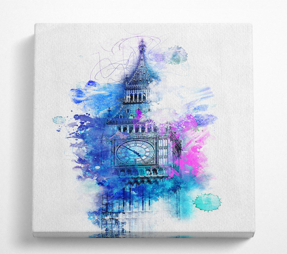 A Square Canvas Print Showing Watercolour Big Ben 2 Square Wall Art