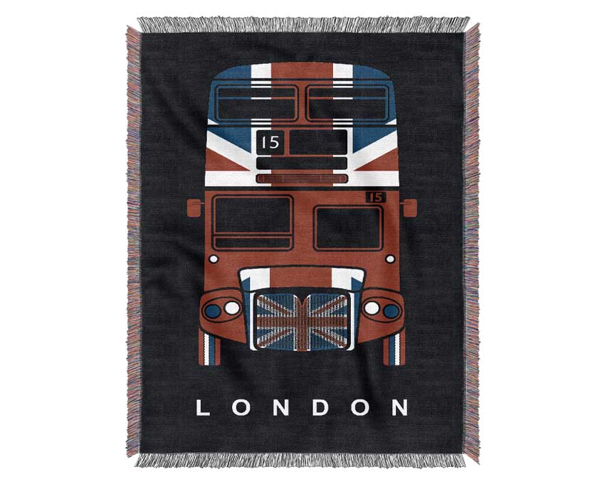 English Flag On A London Red Bus Woven Blanket