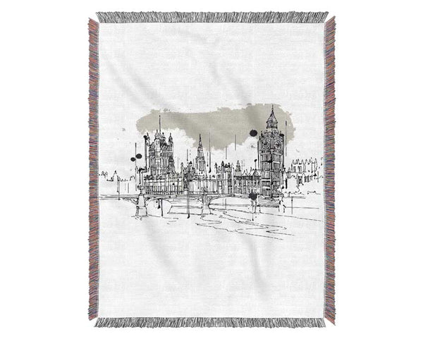 Purple Houses Of Parliament Woven Blanket