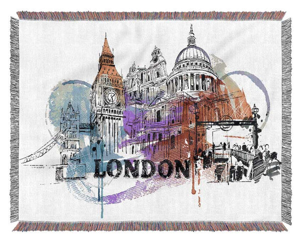 London Iconic Places Woven Blanket