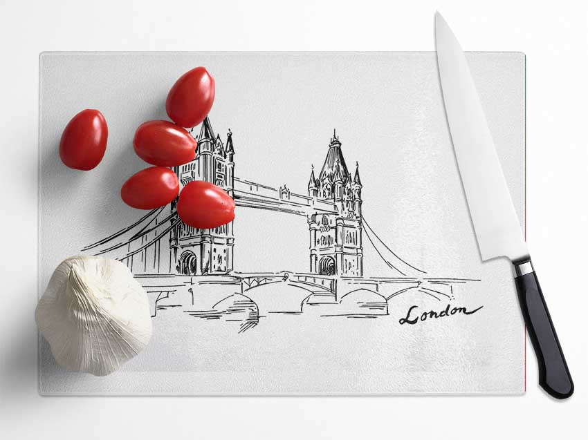 Tower Bridge Outline 2 Glass Chopping Board