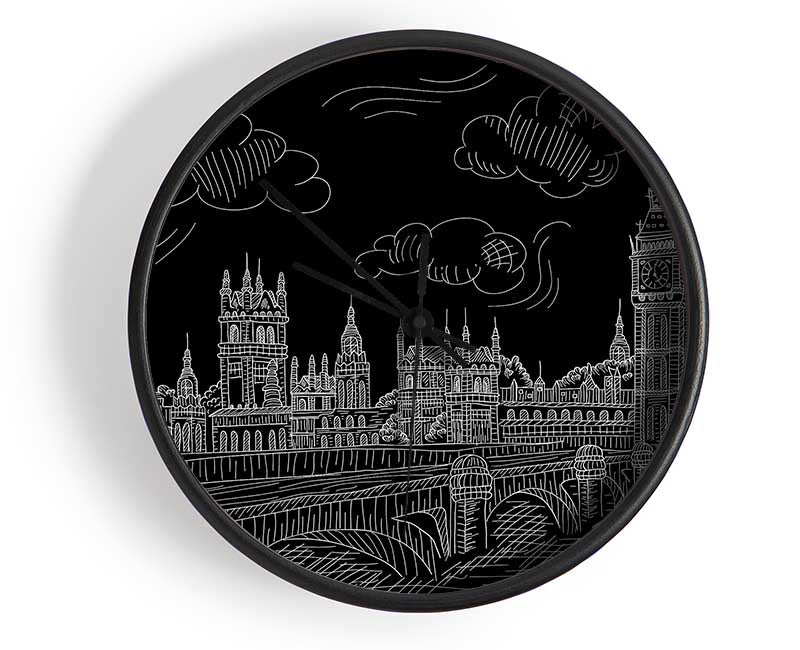 Houses Of Parliament And Big Ben Outline Clock - Wallart-Direct UK