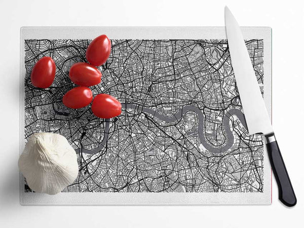 The Map Of London Thames 4 Glass Chopping Board