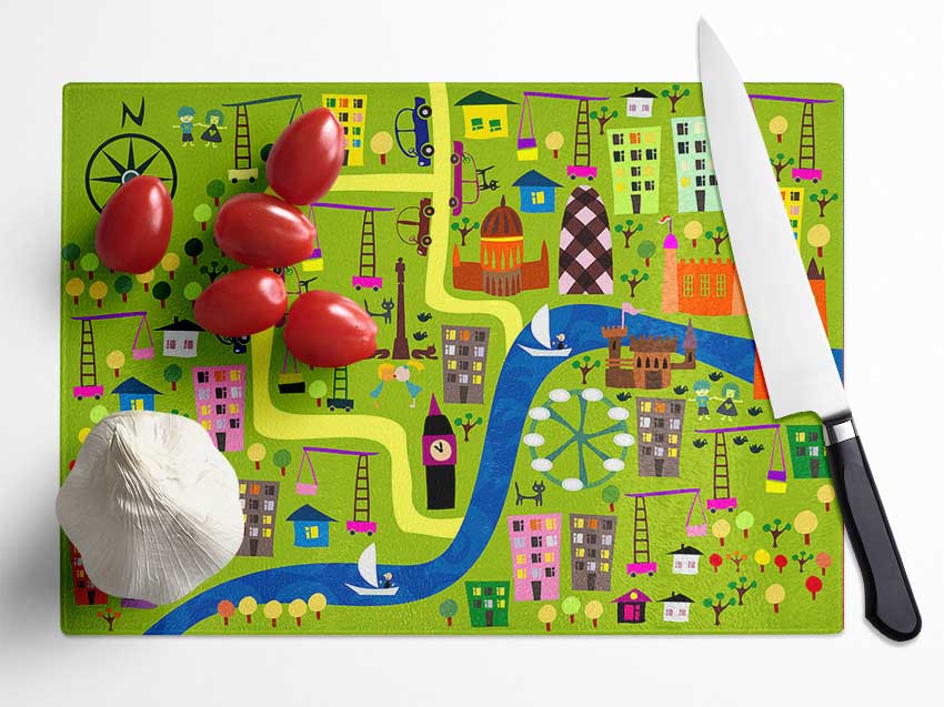 Childs Map Of The City Glass Chopping Board