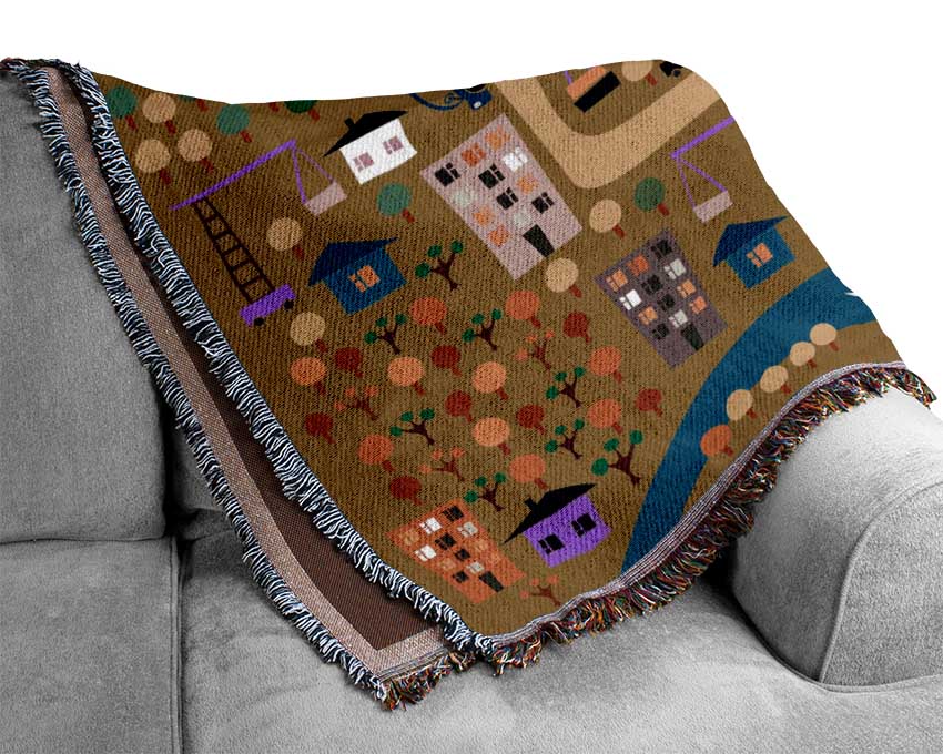 Childs Map Of The City Woven Blanket