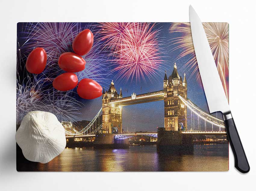 Fireworks Over Tower Bridge Glass Chopping Board