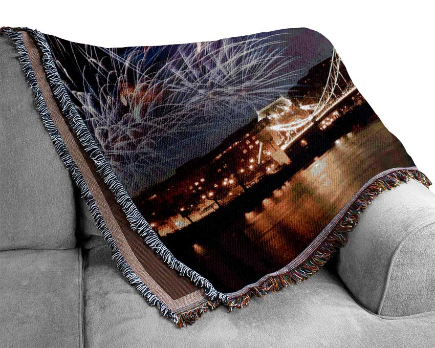 Fireworks Over Tower Bridge Woven Blanket