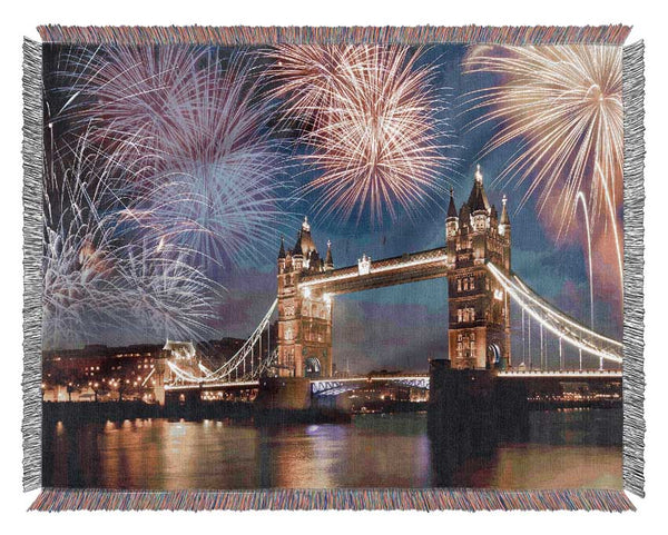 Fireworks Over Tower Bridge Woven Blanket