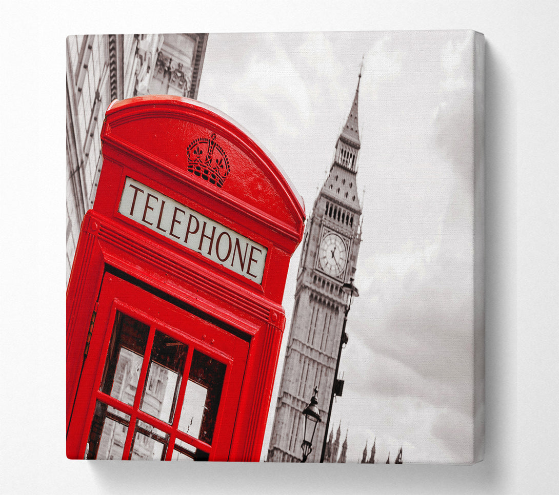 A Square Canvas Print Showing Big Ben Phone Box Square Wall Art