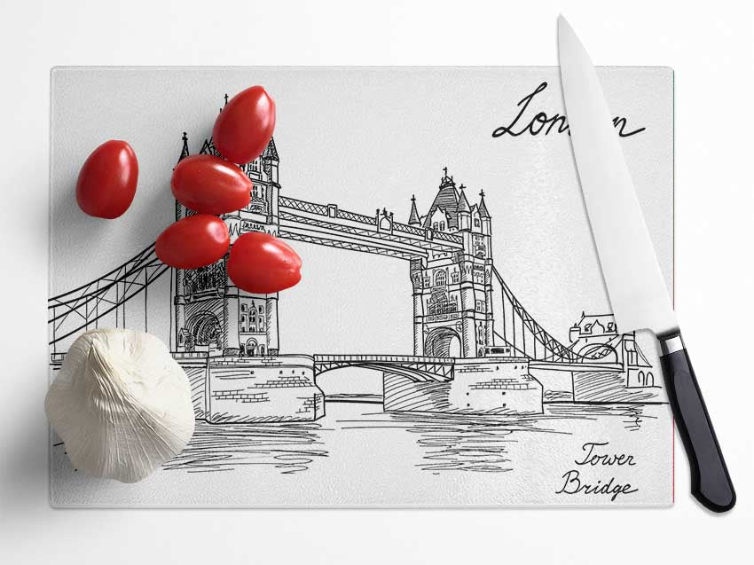 Tower Bridge Outline 7 Glass Chopping Board