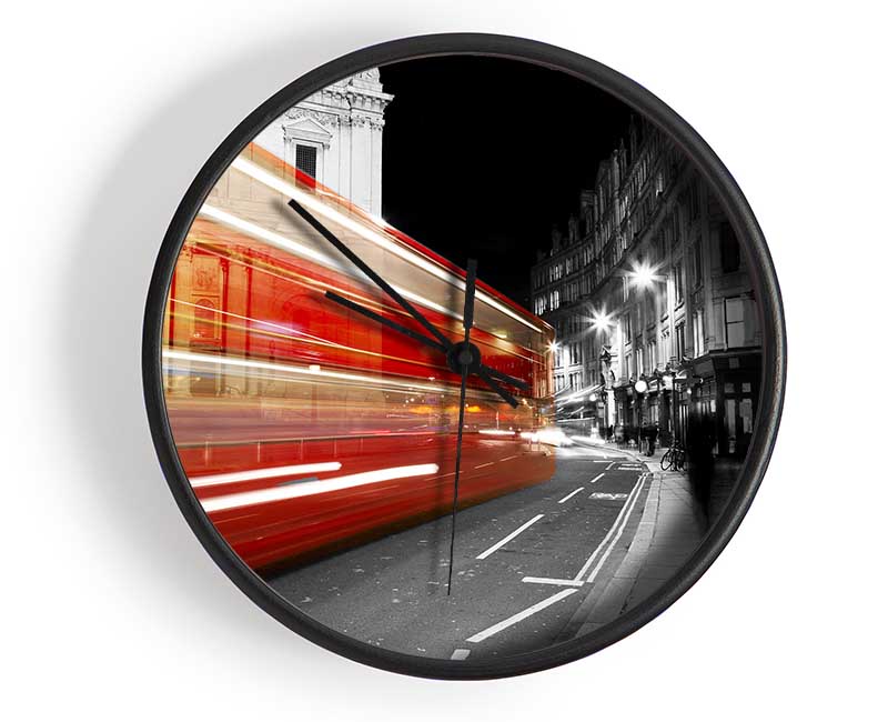 Red Bus Speeding Through The City Clock - Wallart-Direct UK