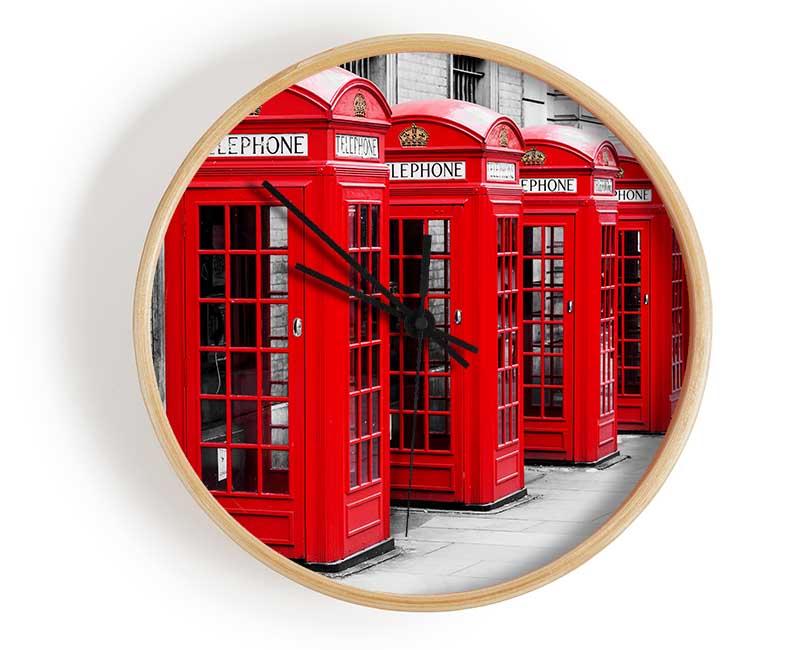 Red Telephone Box LineUp Clock - Wallart-Direct UK