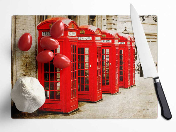 Red London Phone Boxes Glass Chopping Board