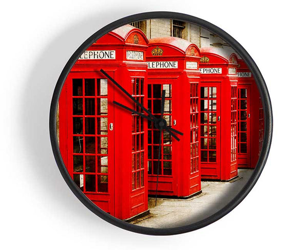 Red London Phone Boxes Clock - Wallart-Direct UK