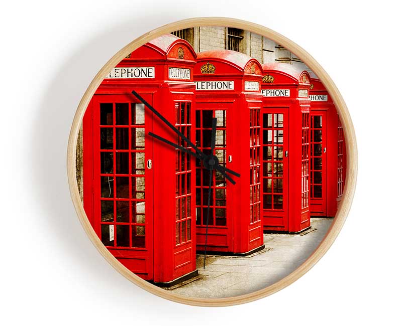 Red London Phone Boxes Clock - Wallart-Direct UK