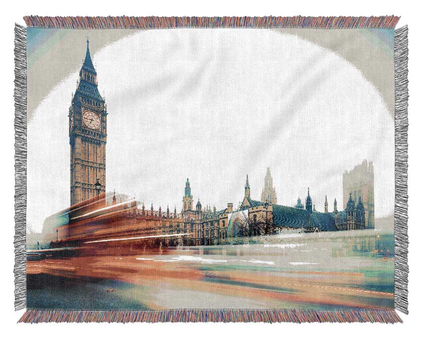 Big Ben Red Bus Bl Woven Blanket