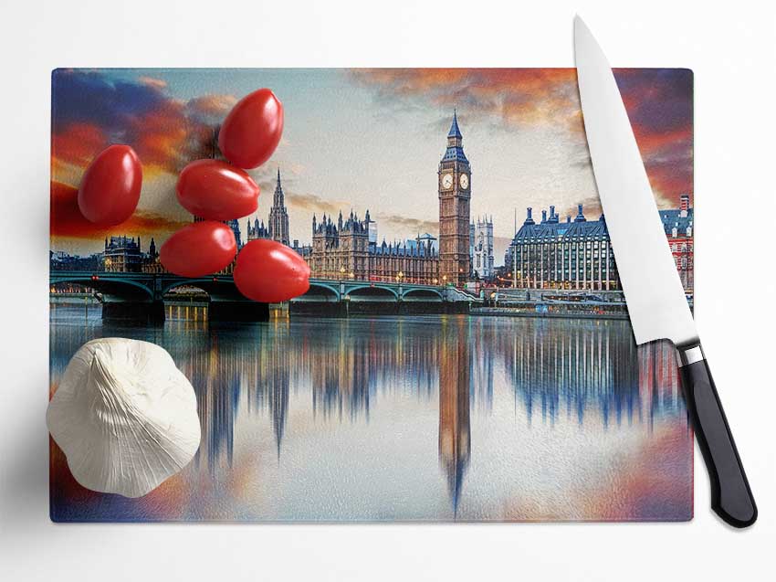 Stunning Reflections Of The Houses Of Parliament Glass Chopping Board