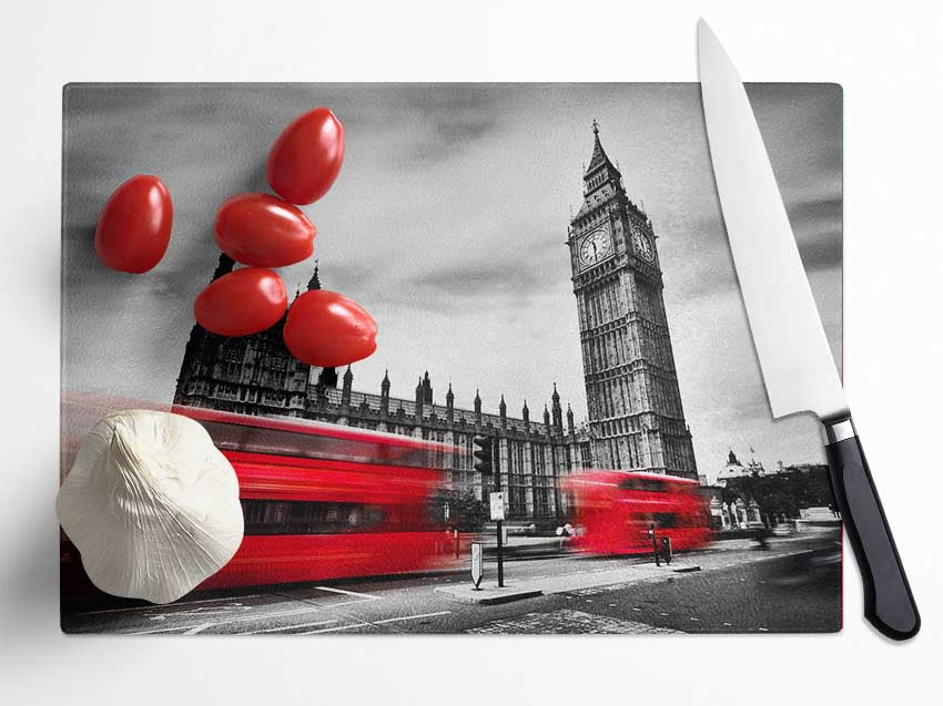 Houses Of Parliament Red Bus Blur Glass Chopping Board