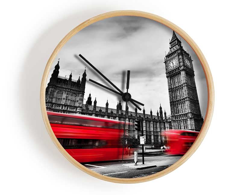 Houses Of Parliament Red Bus Blur Clock - Wallart-Direct UK