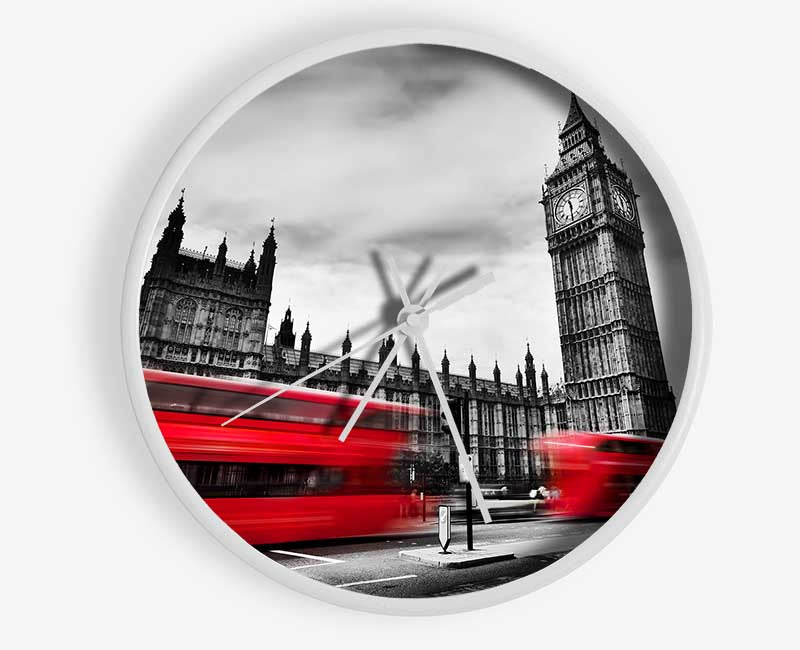 Houses Of Parliament Red Bus Blur Clock - Wallart-Direct UK