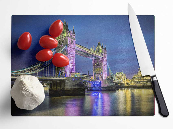 Tower Bridge Pink Glow Glass Chopping Board