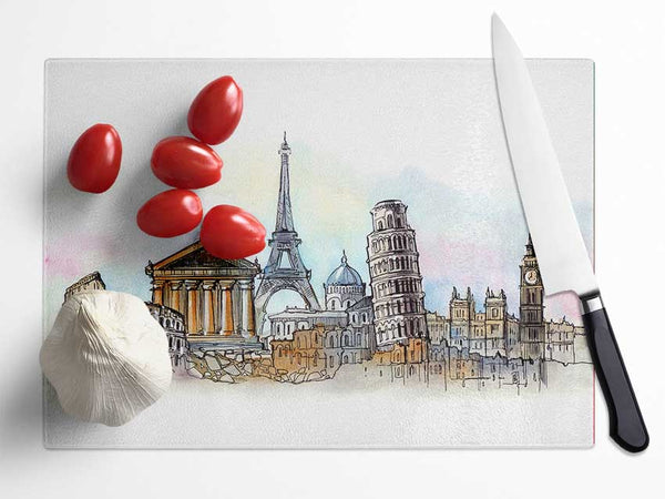 Famous Citys Of The Europe 4 Glass Chopping Board