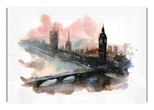 Watercolour Big Ben Houses Of Parliament