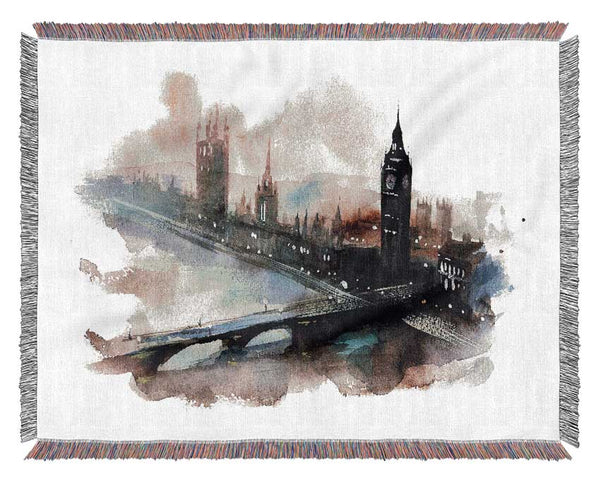 Watercolour Big Ben Houses Of Parliament Woven Blanket