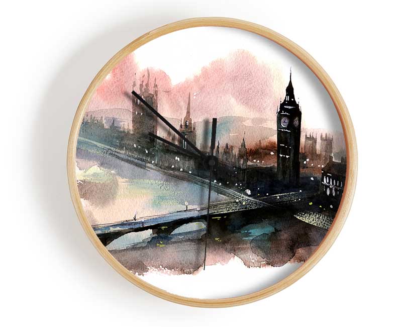 Watercolour Big Ben Houses Of Parliament Clock - Wallart-Direct UK