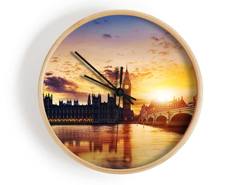 Sunset Over The Houses Of Parliament Clock - Wallart-Direct UK