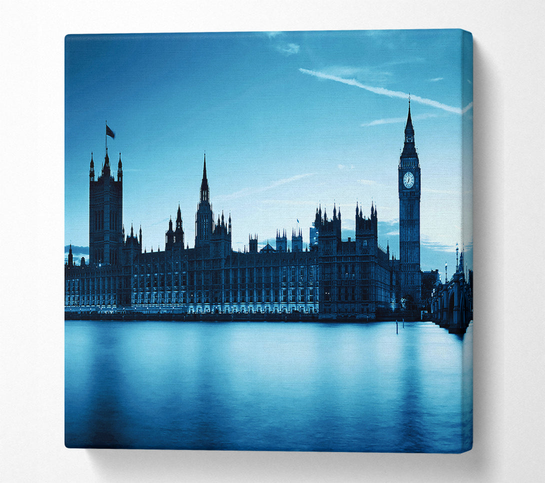 A Square Canvas Print Showing Houses Of Parliament Blues Square Wall Art