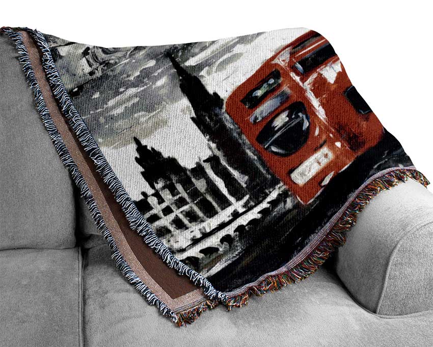 Big Ben Red Bus Woven Blanket