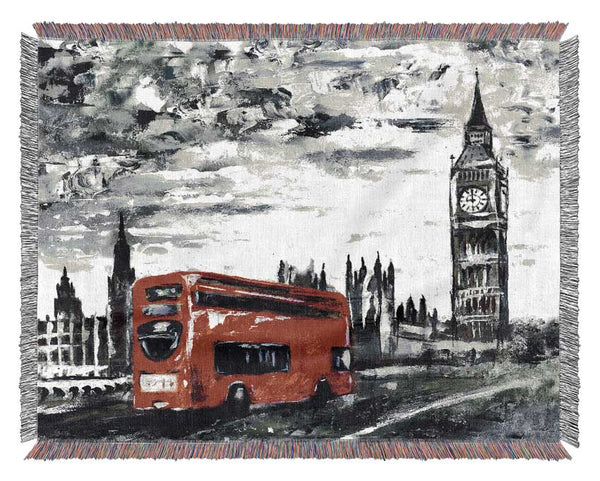 Big Ben Red Bus Woven Blanket