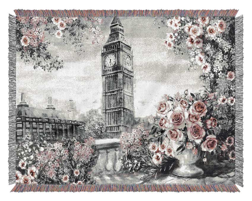 Big Ben Pink Roses Woven Blanket