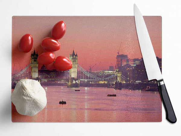 Pink Nights Through The Tower Bridge Glass Chopping Board