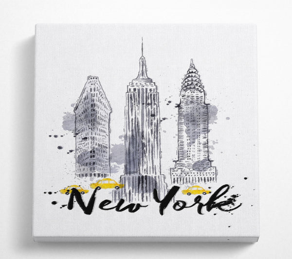 A Square Canvas Print Showing Outline Of NYC Square Wall Art