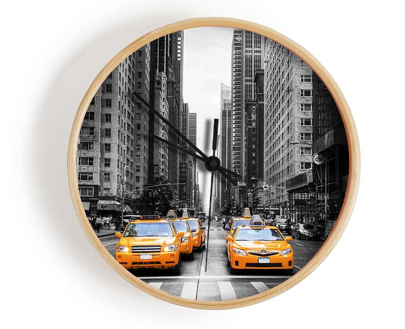 Yellow Cab Line Up Streets Clock - Wallart-Direct UK