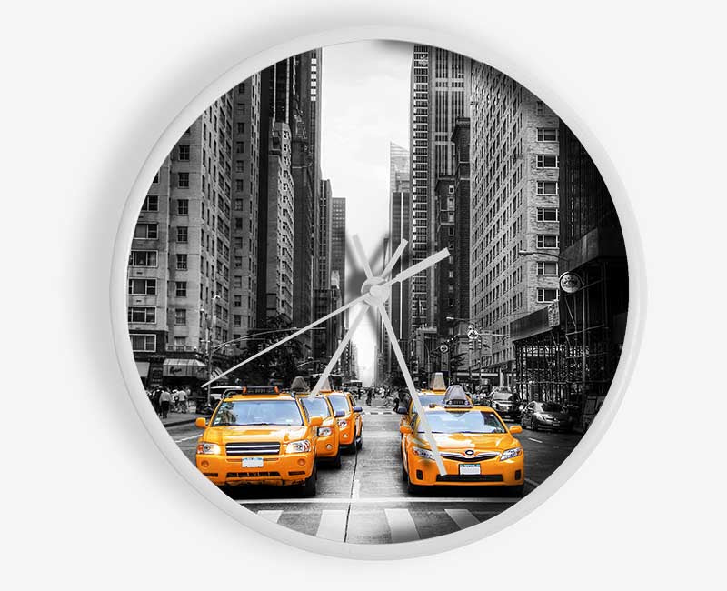 Yellow Cab Line Up Streets Clock - Wallart-Direct UK