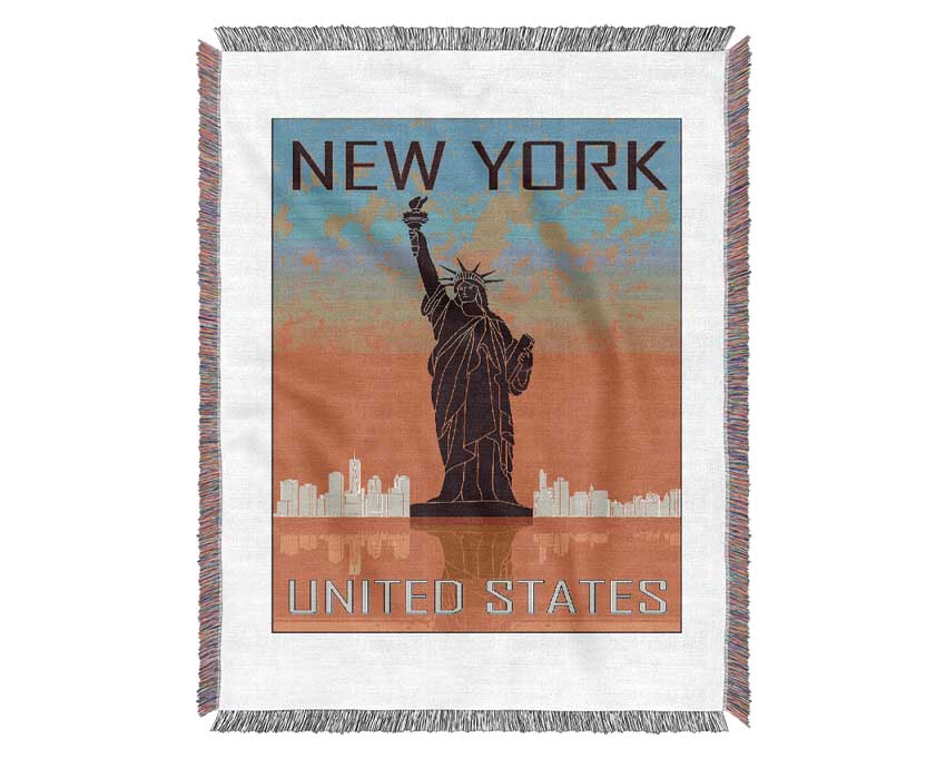 Orange Blue Statue of Liberty Woven Blanket