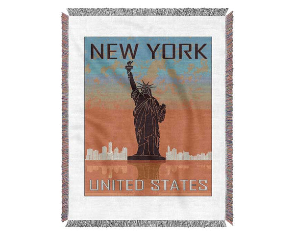 Orange Blue Statue of Liberty Woven Blanket