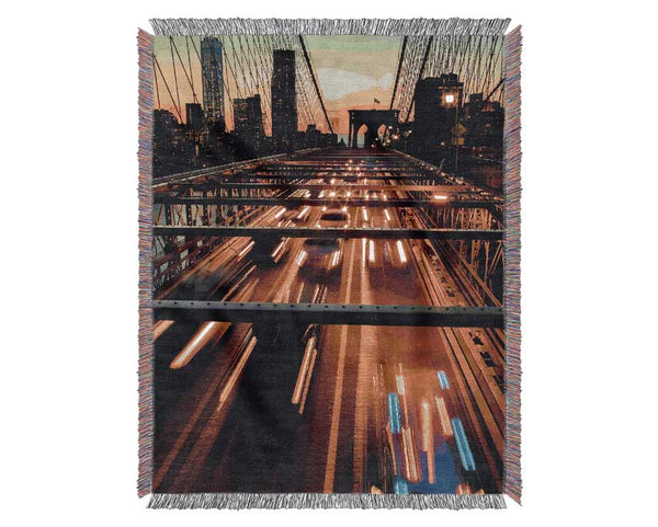 Speed Of Light On Brooklyn Bridge 1 Woven Blanket