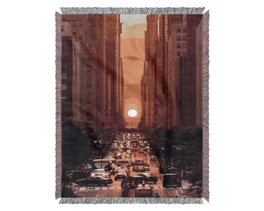 Sunset Through The Streets Of NYC Woven Blanket