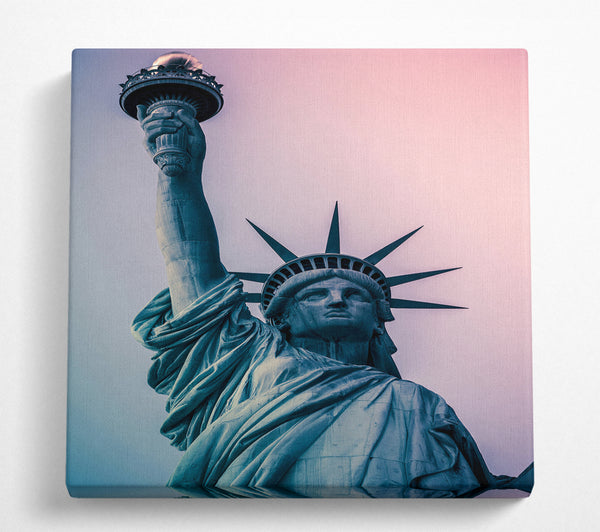 A Square Canvas Print Showing Skies Over The Statue of Liberty Square Wall Art