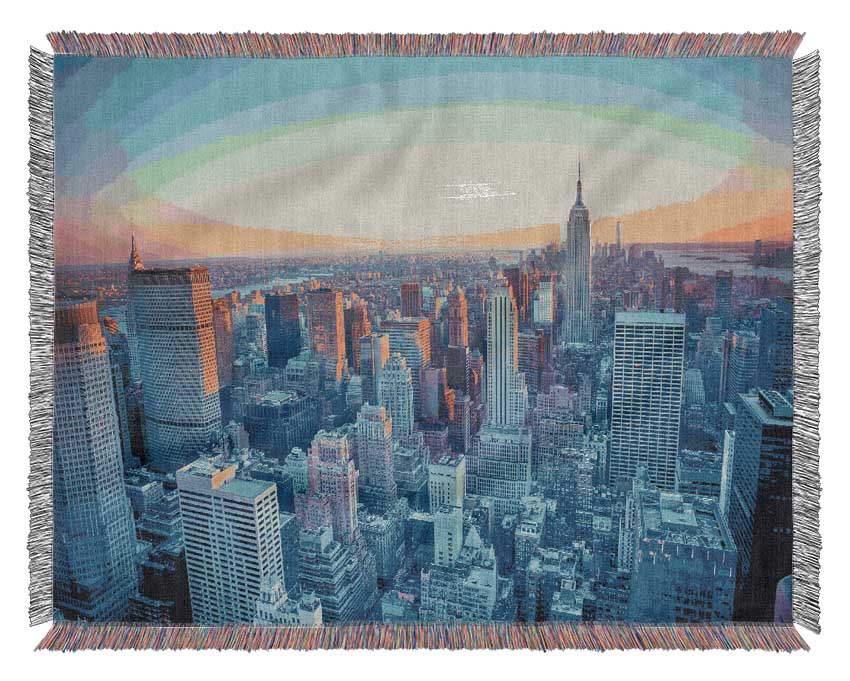 On A Winters Morning Over The City Woven Blanket