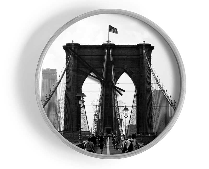 Cycling To The City Through Brooklyn Bridge Clock - Wallart-Direct UK