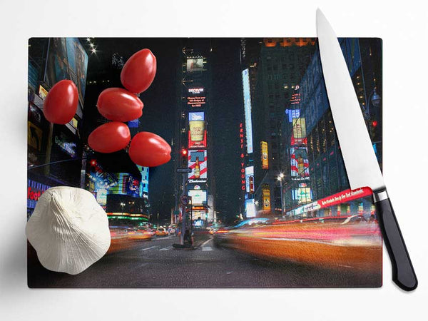 Times Square Yellow Cab Blur Glass Chopping Board