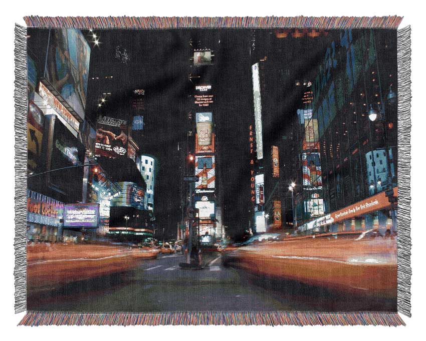 Times Square Yellow Cab Blur Woven Blanket